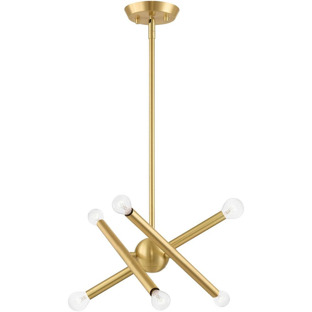 Brass Six Light Metal Dimmable Chandelier With Shades