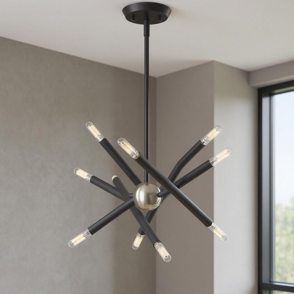 Gray Six Light Metal Dimmable Chandelier With Shades