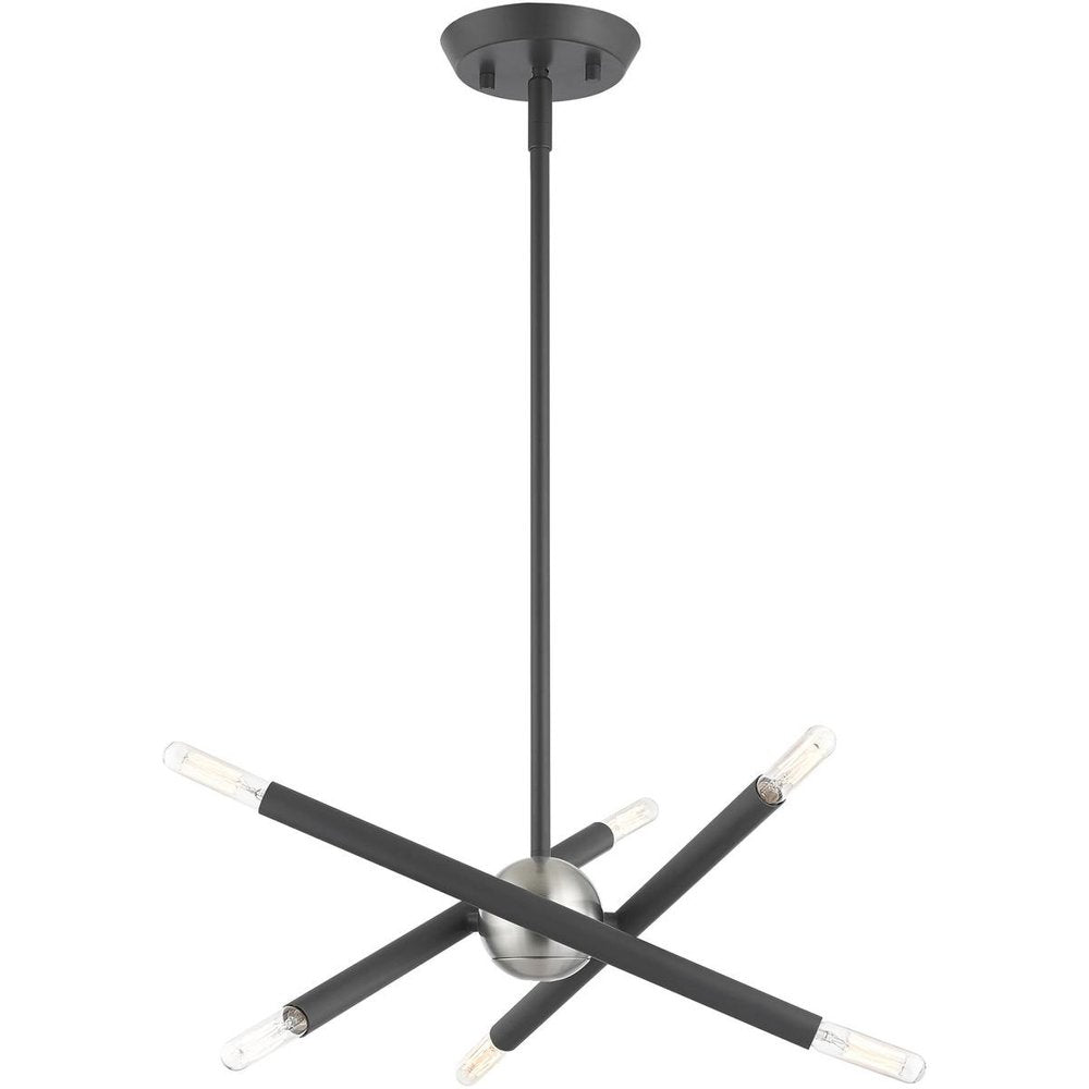 Gray Six Light Metal Dimmable Chandelier With Shades
