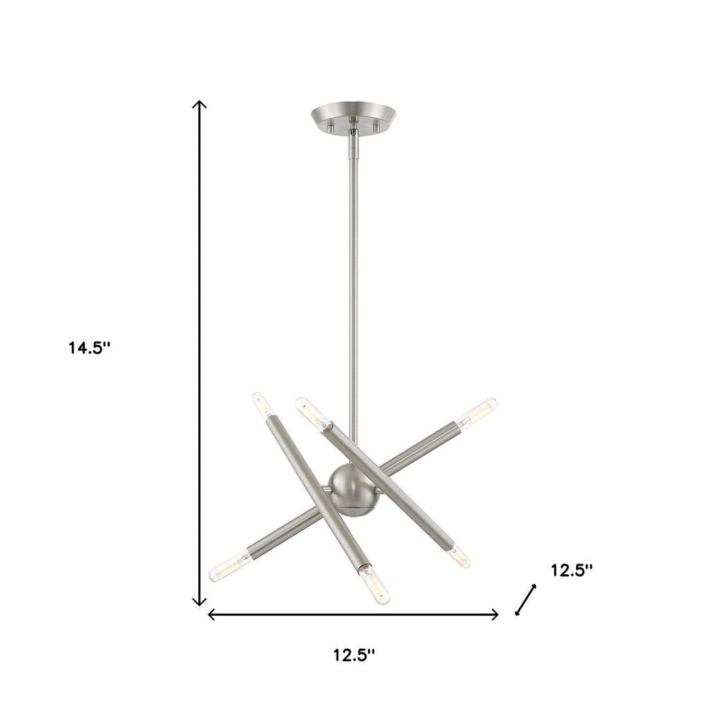 Nickel Six Light Metal Dimmable Chandelier With Shades