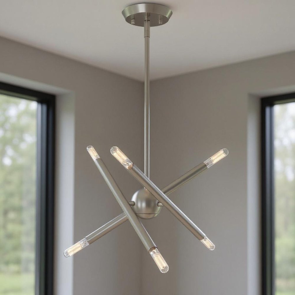 Nickel Six Light Metal Dimmable Chandelier With Shades