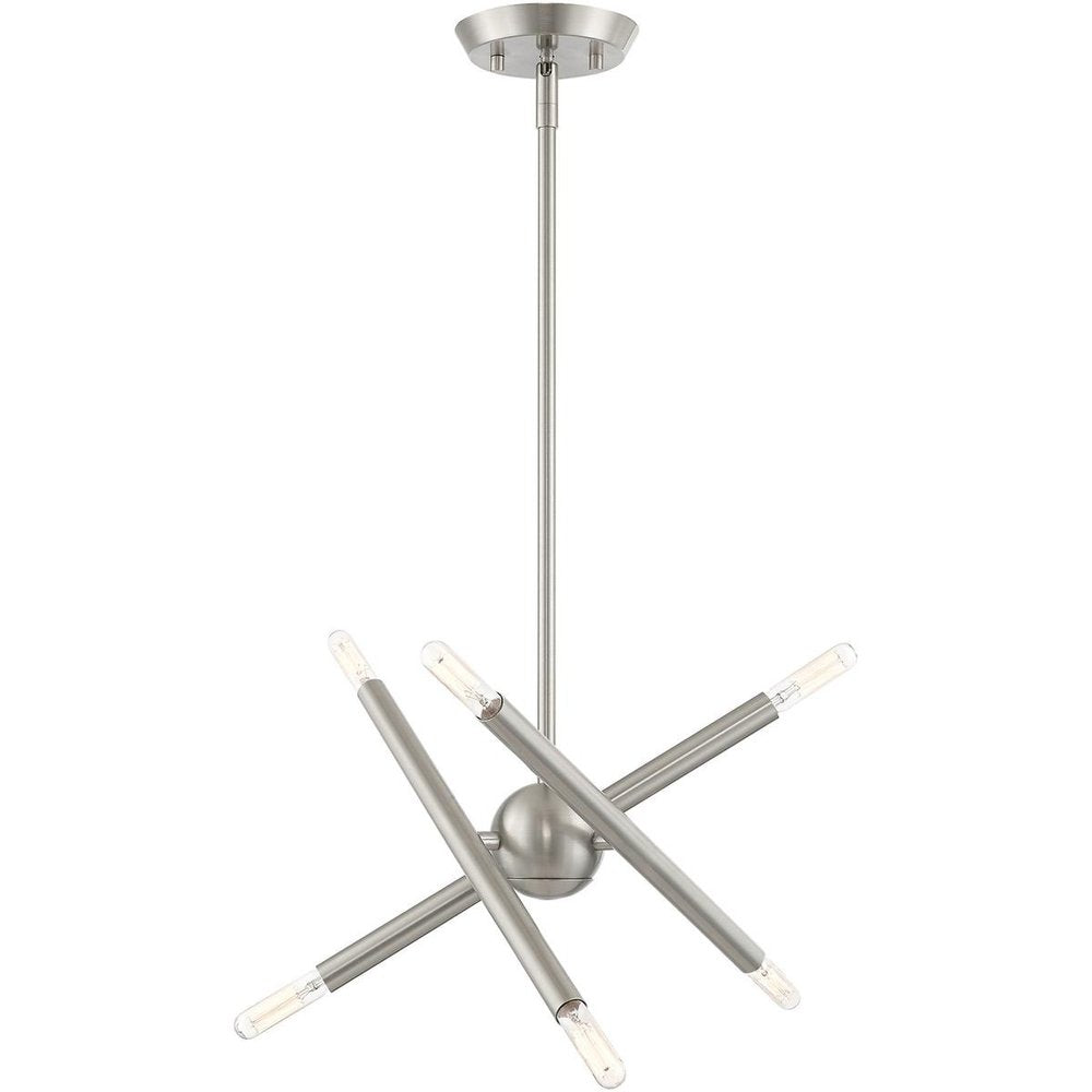 Nickel Six Light Metal Dimmable Chandelier With Shades