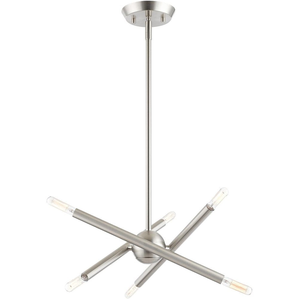 Nickel Six Light Metal Dimmable Chandelier With Shades