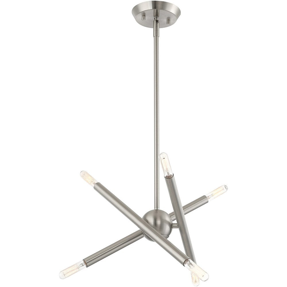 Nickel Six Light Metal Dimmable Chandelier With Shades