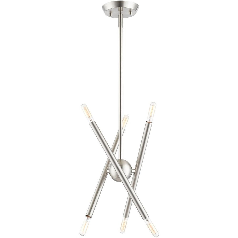 Nickel Six Light Metal Dimmable Chandelier With Shades