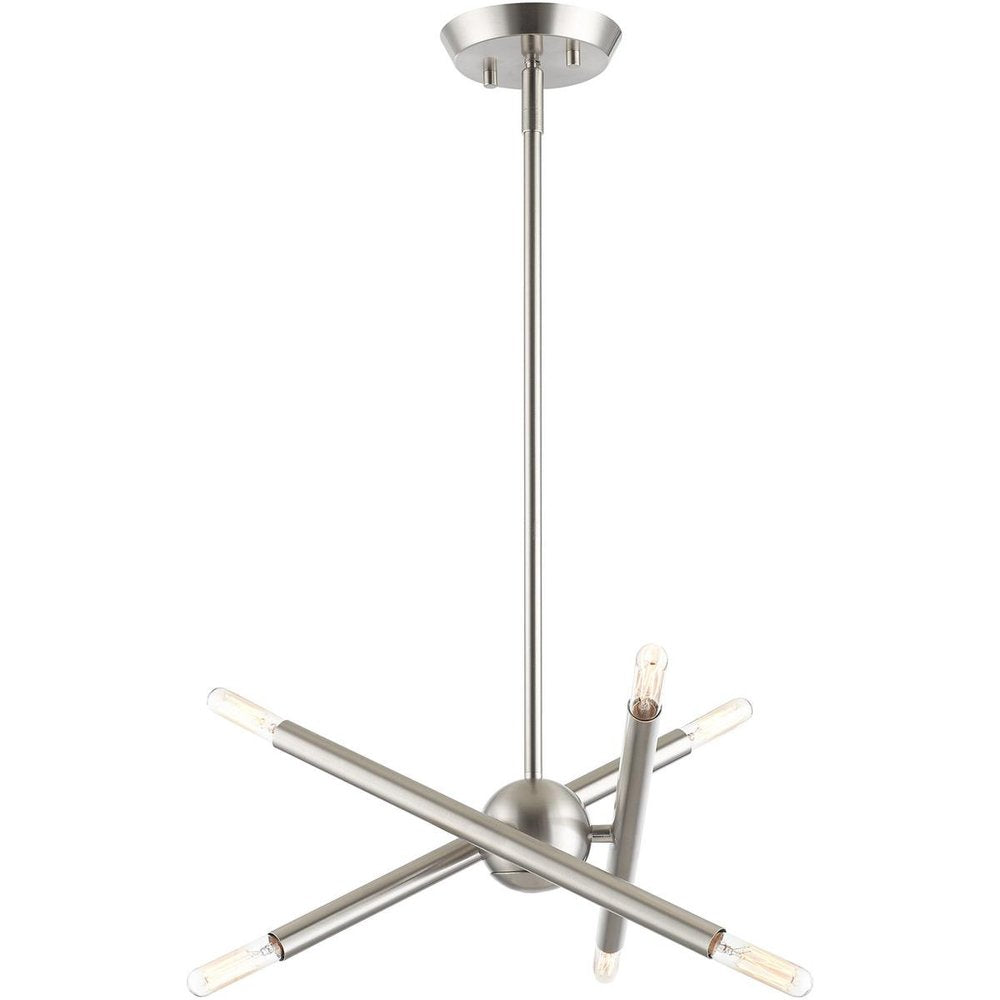 Nickel Six Light Metal Dimmable Chandelier With Shades