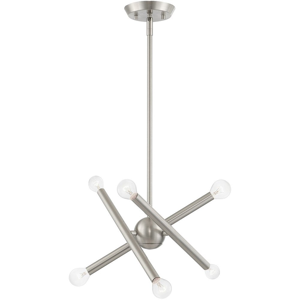 Nickel Six Light Metal Dimmable Chandelier With Shades