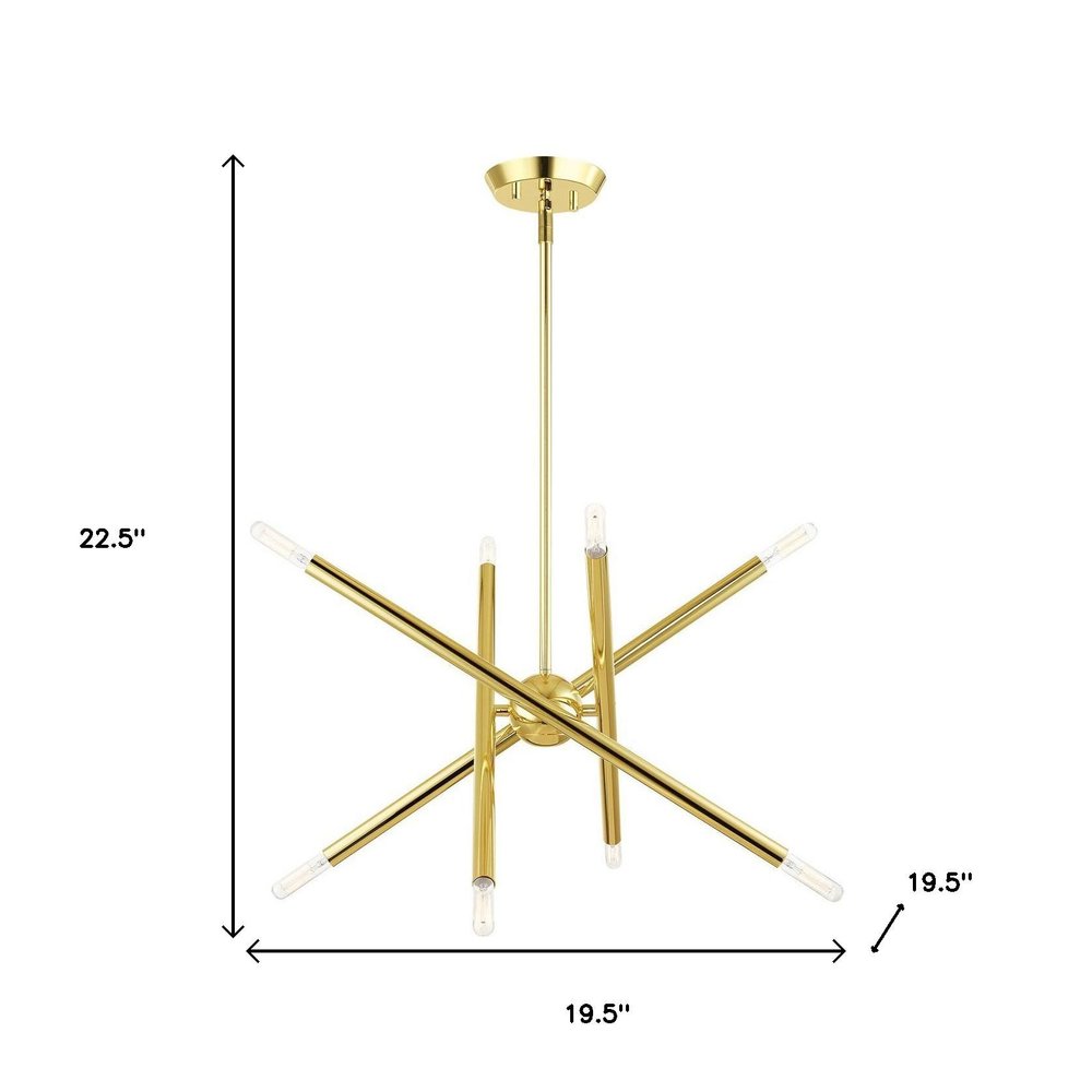 Brass Eight Light Metal Dimmable Chandelier With Shades