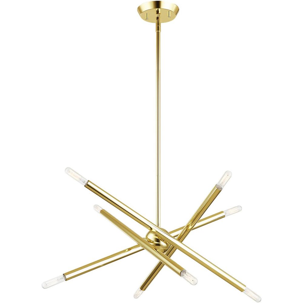 Brass Eight Light Metal Dimmable Chandelier With Shades