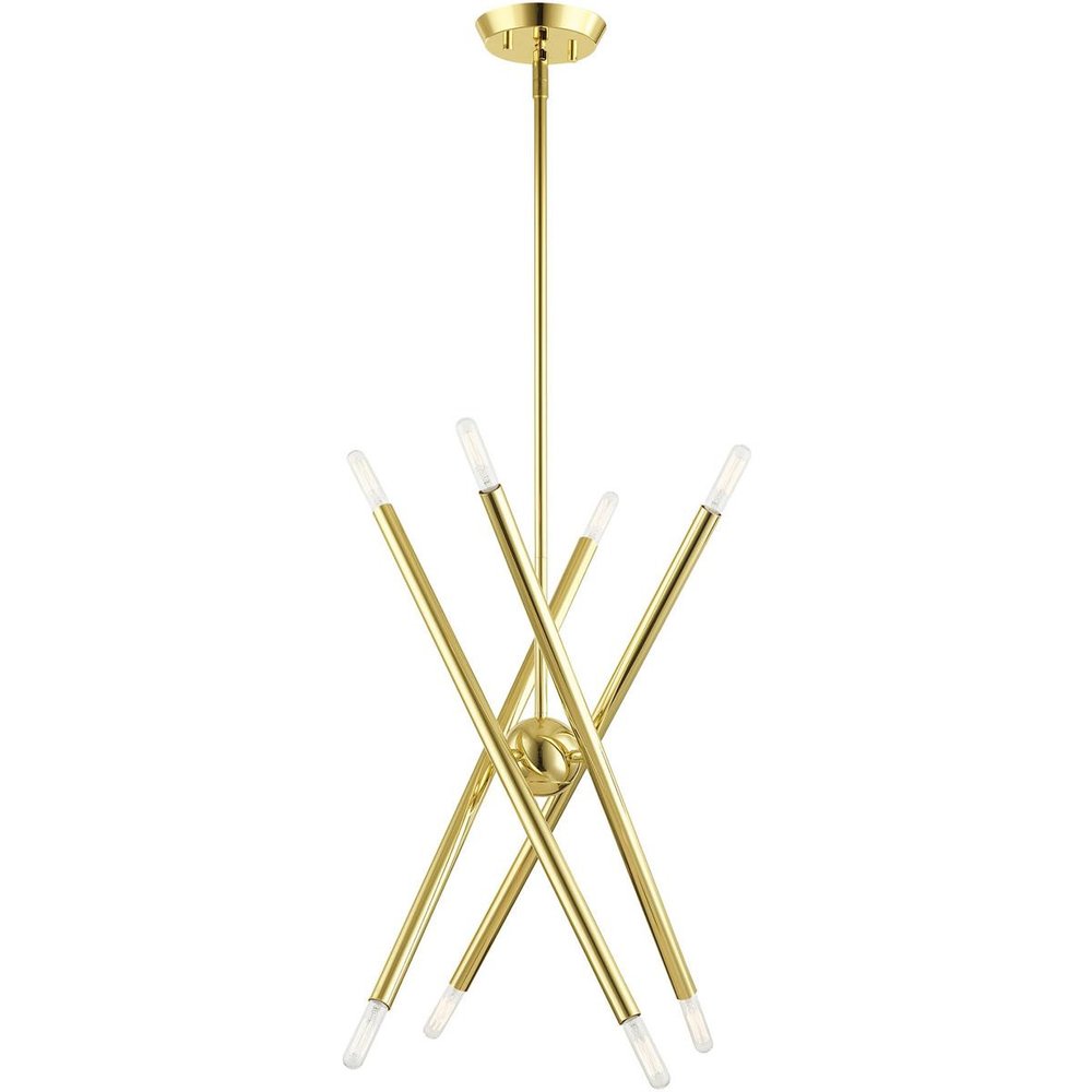 Brass Eight Light Metal Dimmable Chandelier With Shades