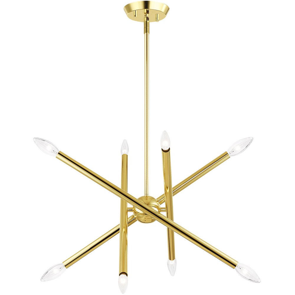 Brass Eight Light Metal Dimmable Chandelier With Shades