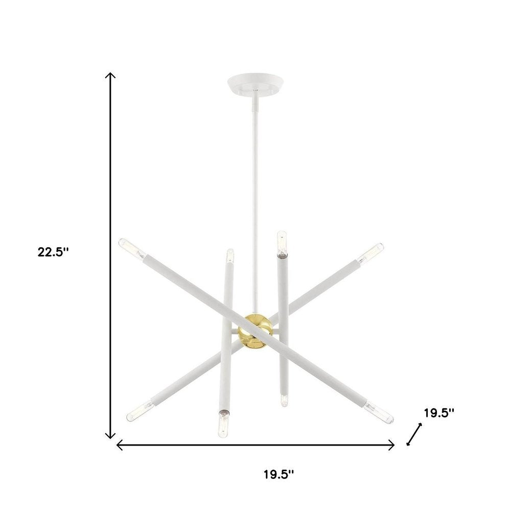 White Eight Light Metal Dimmable Chandelier With Shades