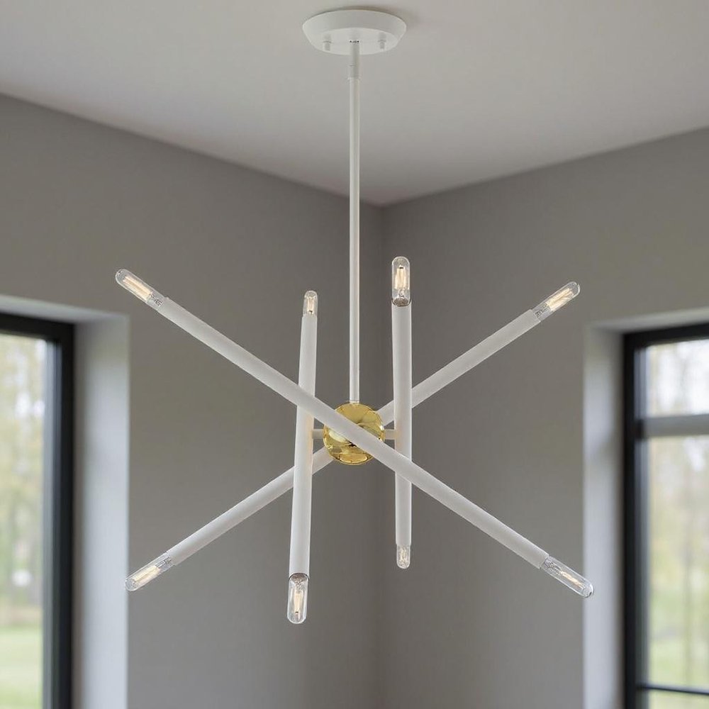 White Eight Light Metal Dimmable Chandelier With Shades