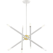 White Eight Light Metal Dimmable Chandelier With Shades