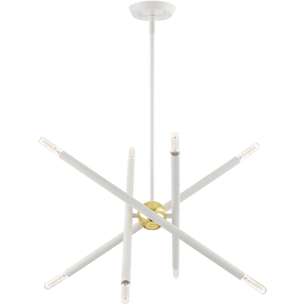 White Eight Light Metal Dimmable Chandelier With Shades