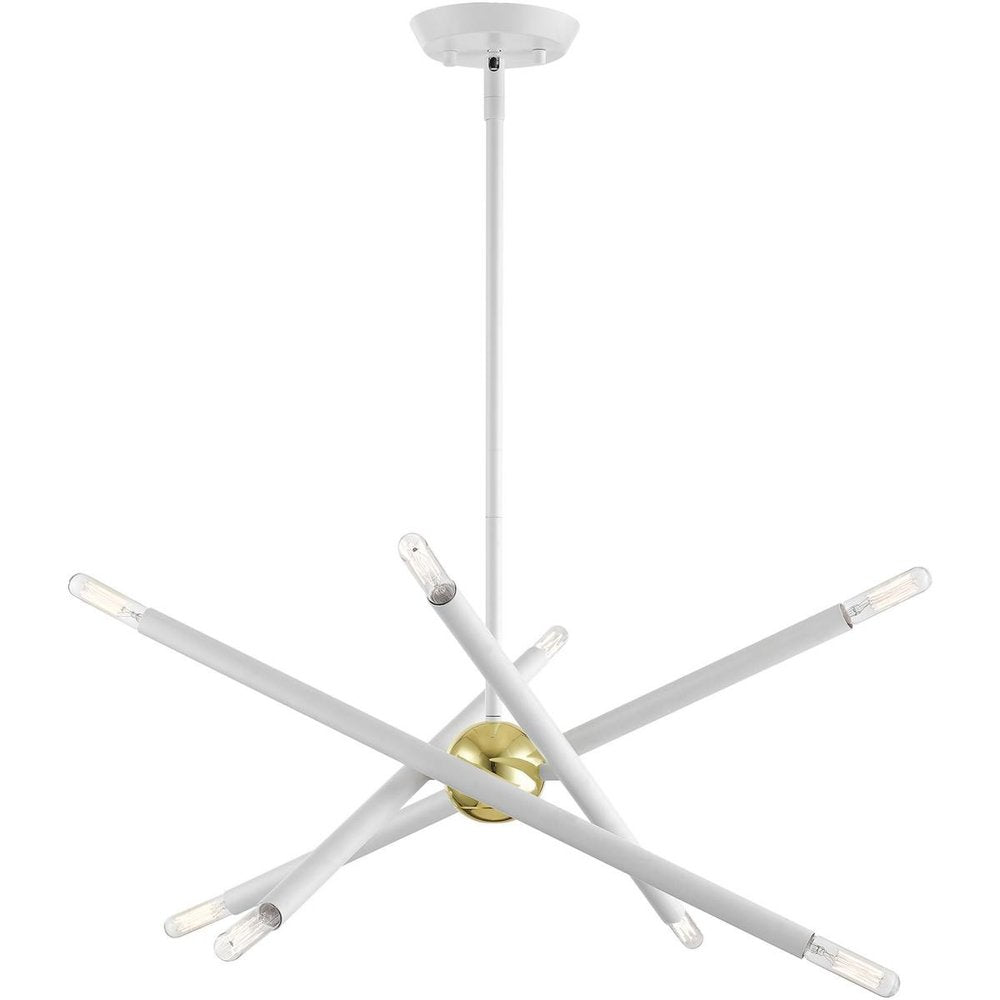 White Eight Light Metal Dimmable Chandelier With Shades