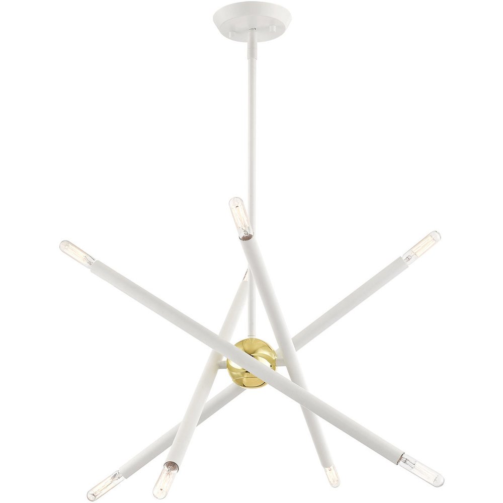 White Eight Light Metal Dimmable Chandelier With Shades