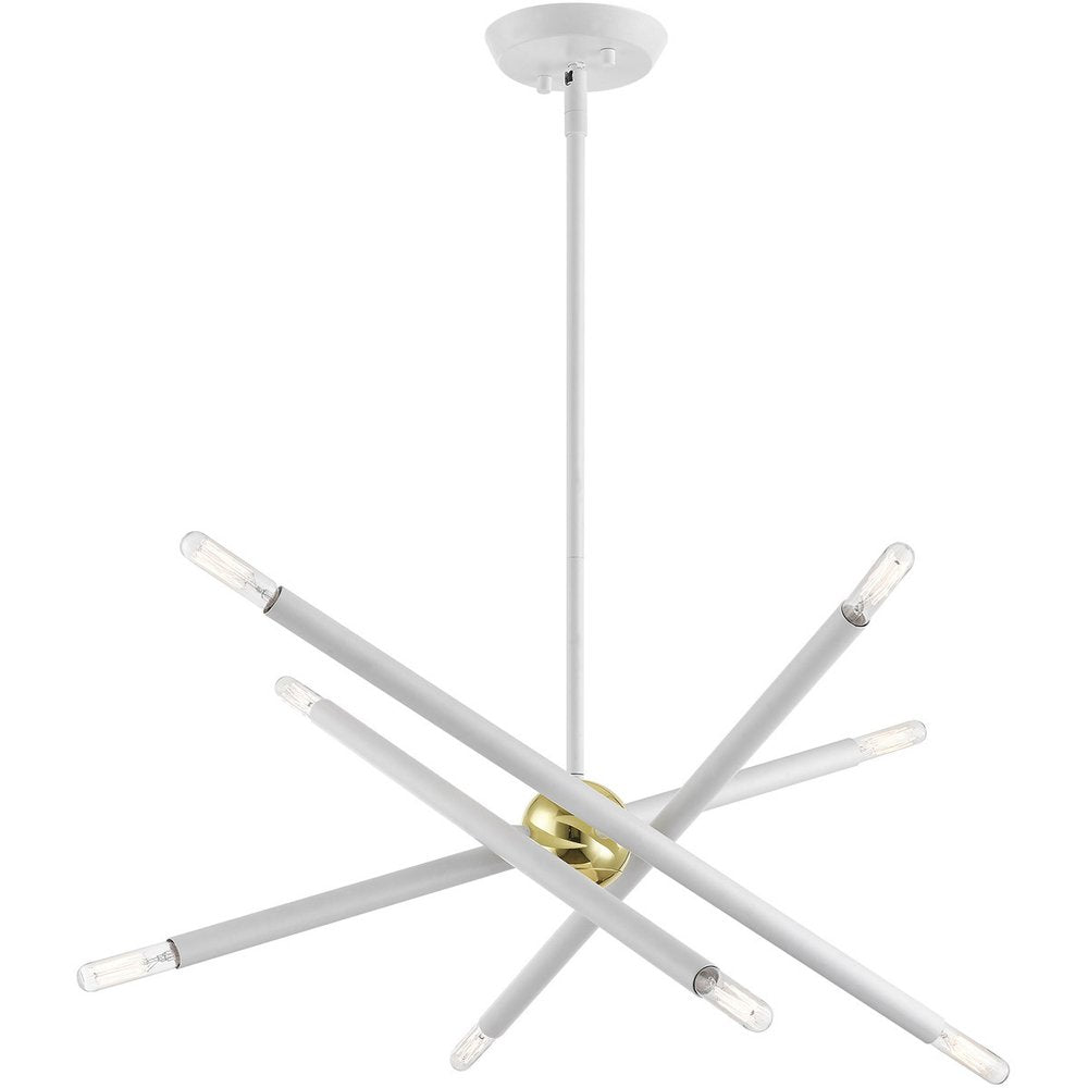 White Eight Light Metal Dimmable Chandelier With Shades
