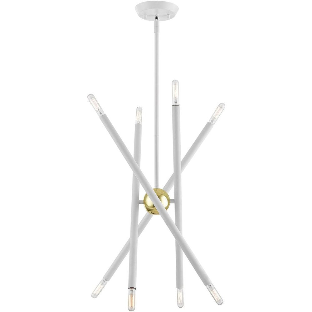 White Eight Light Metal Dimmable Chandelier With Shades