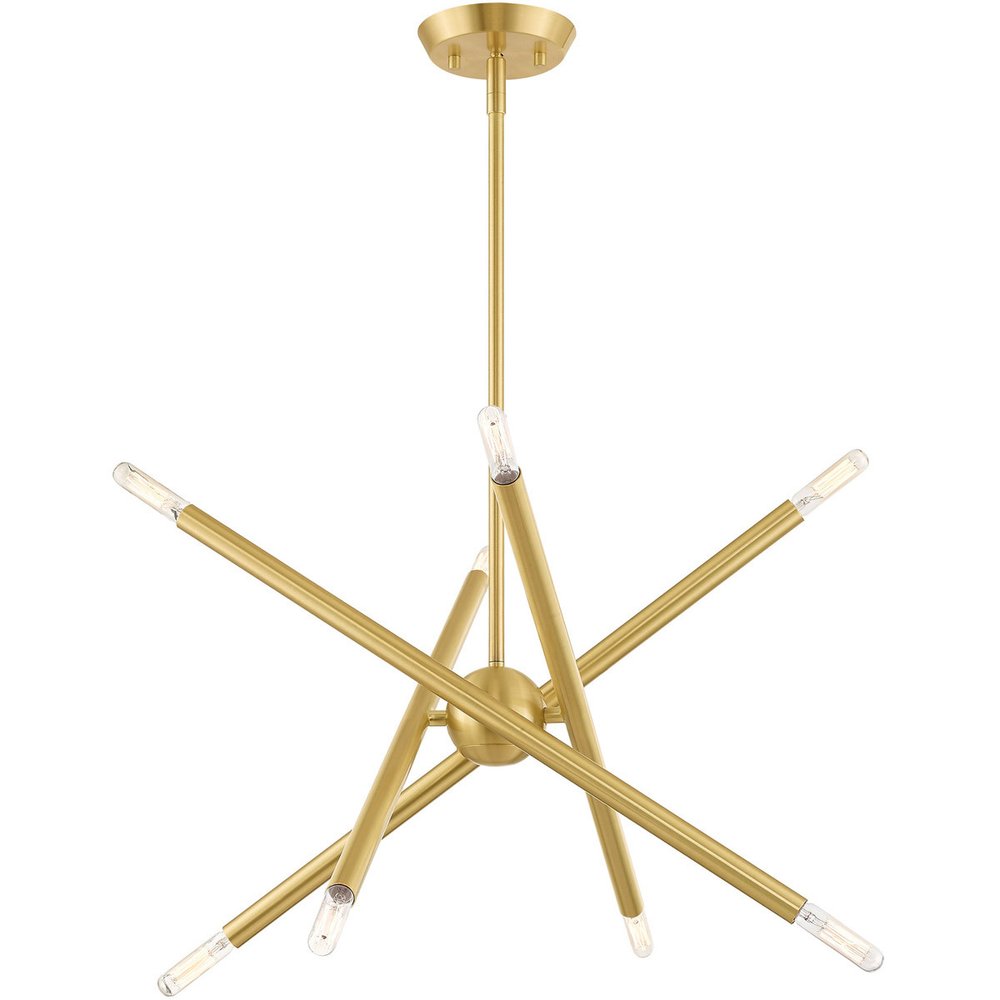 Brass Eight Light Metal Dimmable Chandelier With Shades