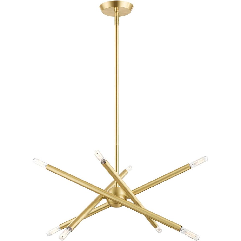 Brass Eight Light Metal Dimmable Chandelier With Shades