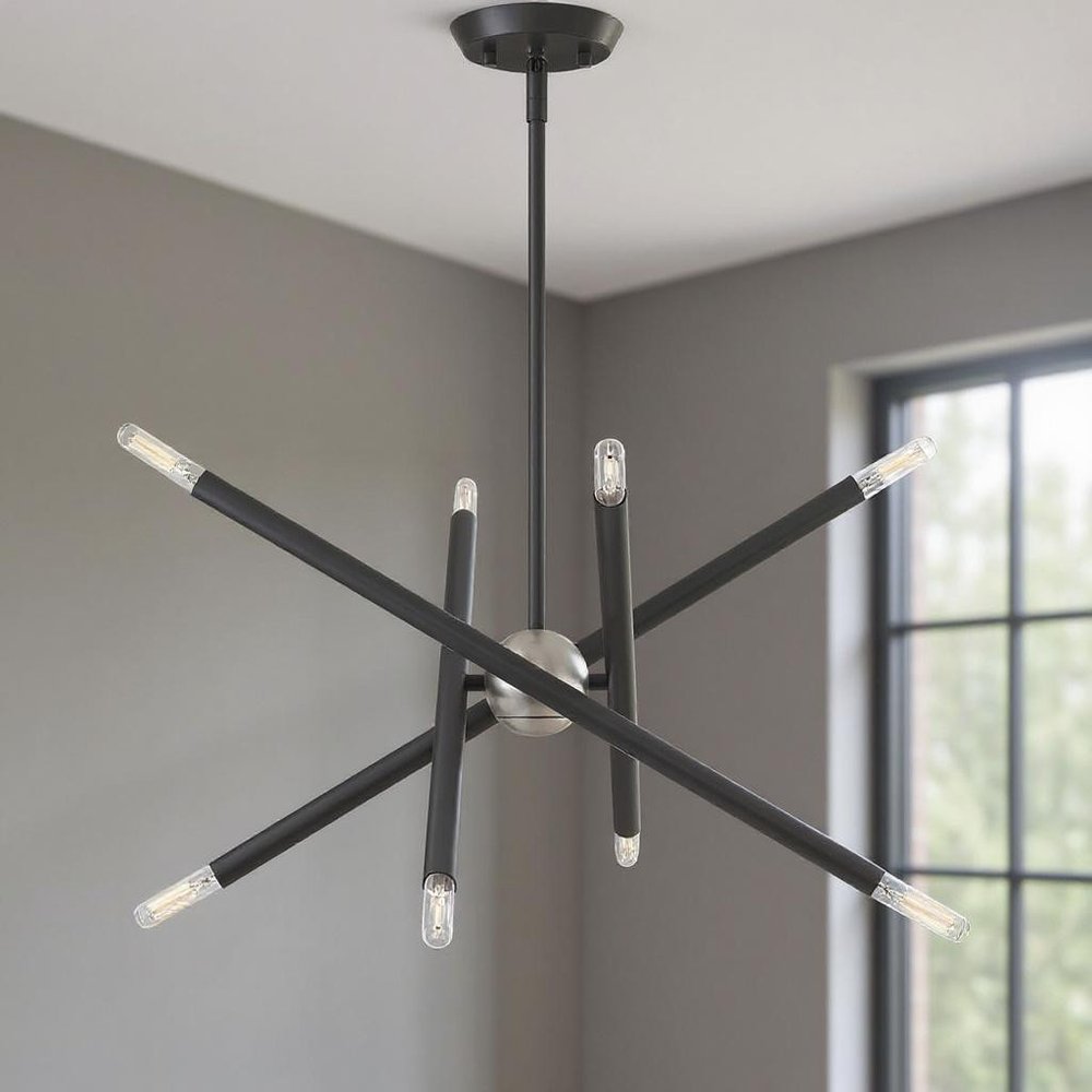 Gray Eight Light Metal Dimmable Chandelier With Shades