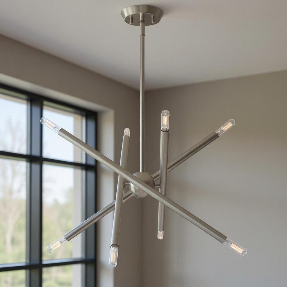 Nickel Eight Light Metal Dimmable Chandelier With Shades