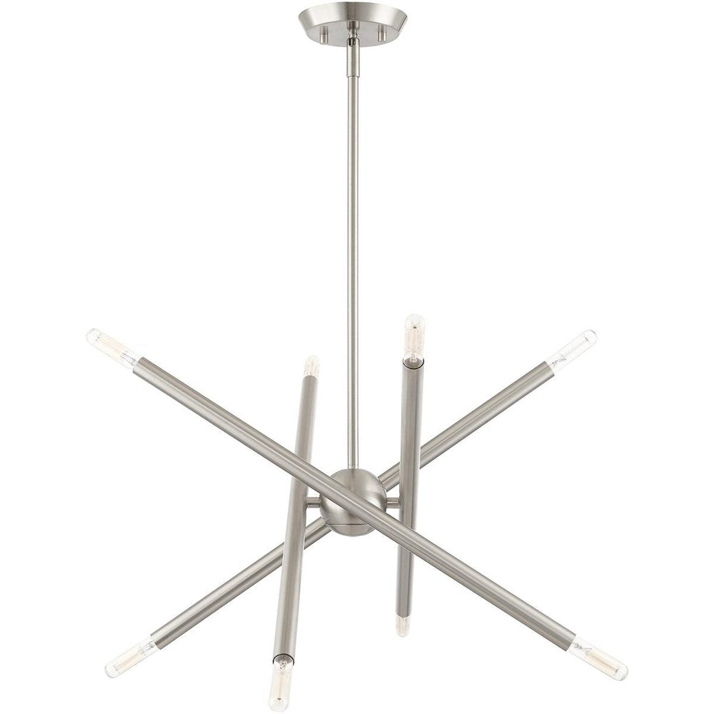 Nickel Eight Light Metal Dimmable Chandelier With Shades