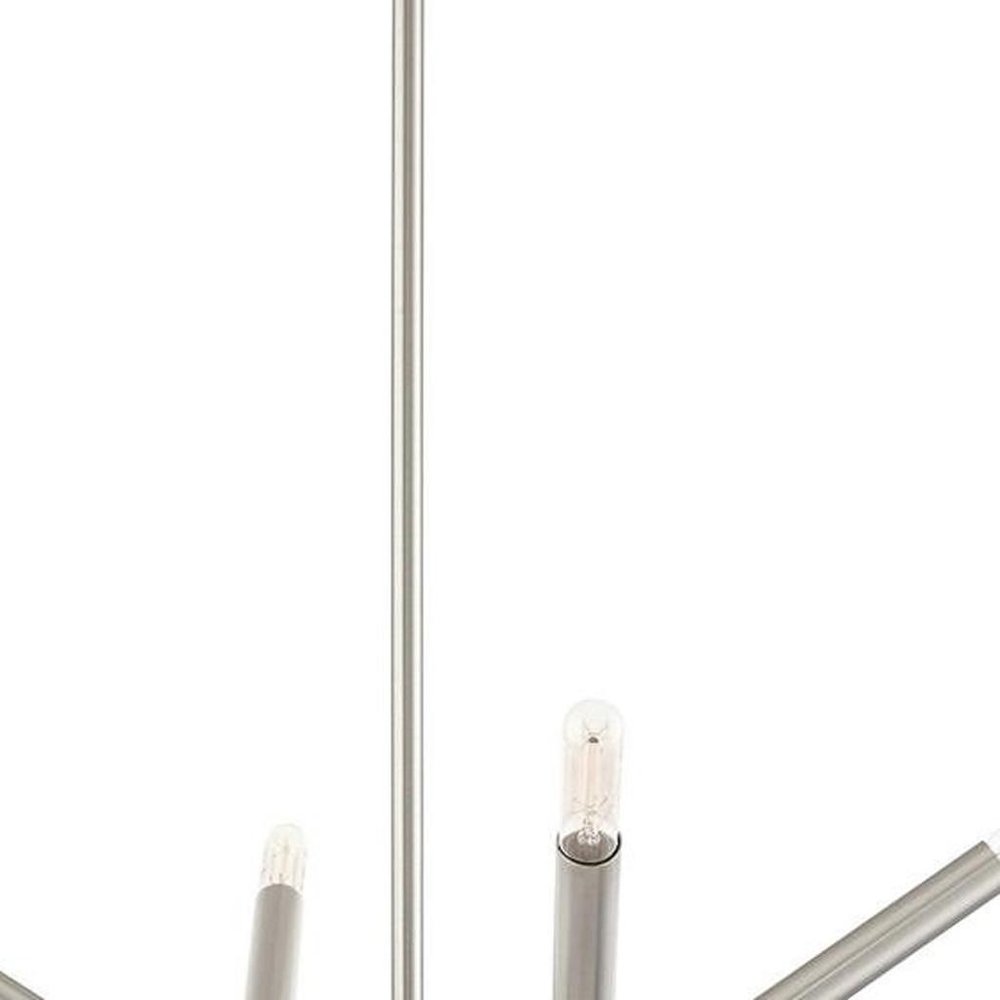 Nickel Eight Light Metal Dimmable Chandelier With Shades
