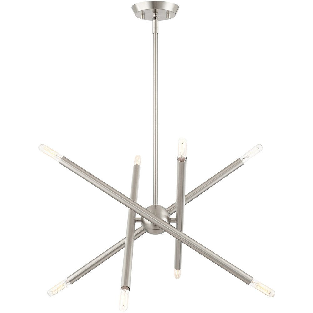 Nickel Eight Light Metal Dimmable Chandelier With Shades