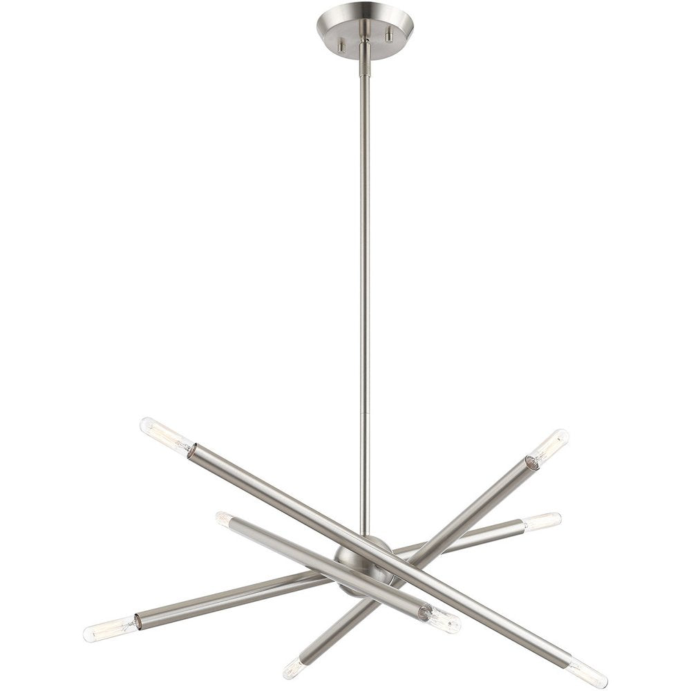 Nickel Eight Light Metal Dimmable Chandelier With Shades