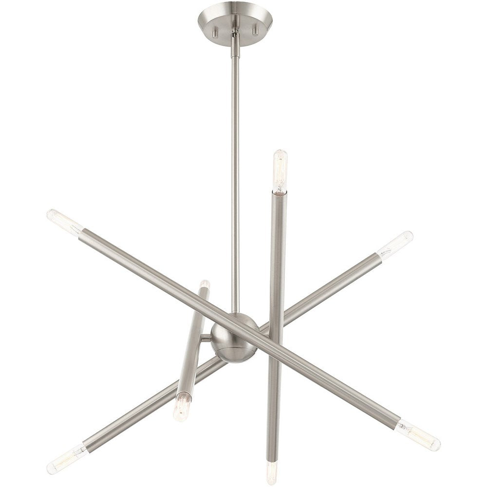 Nickel Eight Light Metal Dimmable Chandelier With Shades