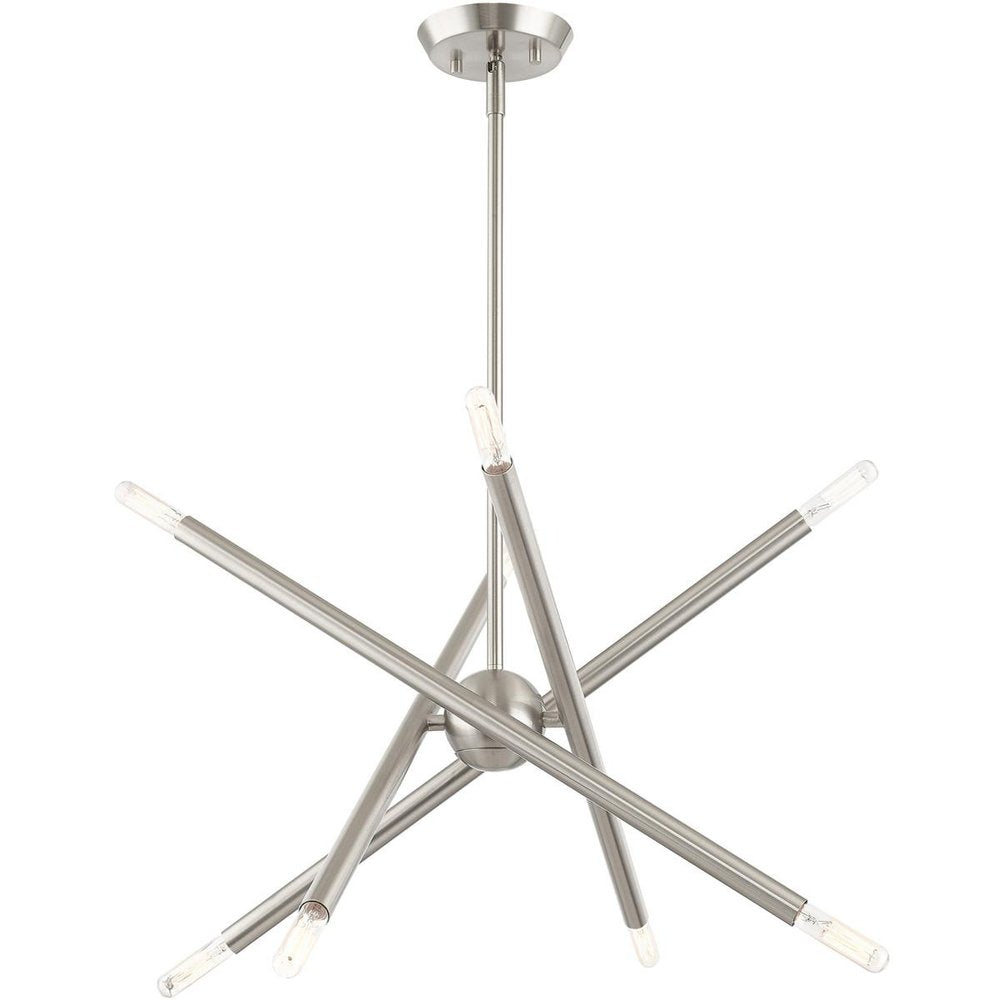 Nickel Eight Light Metal Dimmable Chandelier With Shades