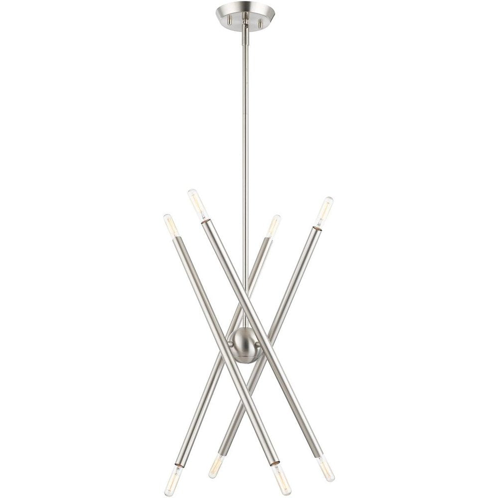 Nickel Eight Light Metal Dimmable Chandelier With Shades