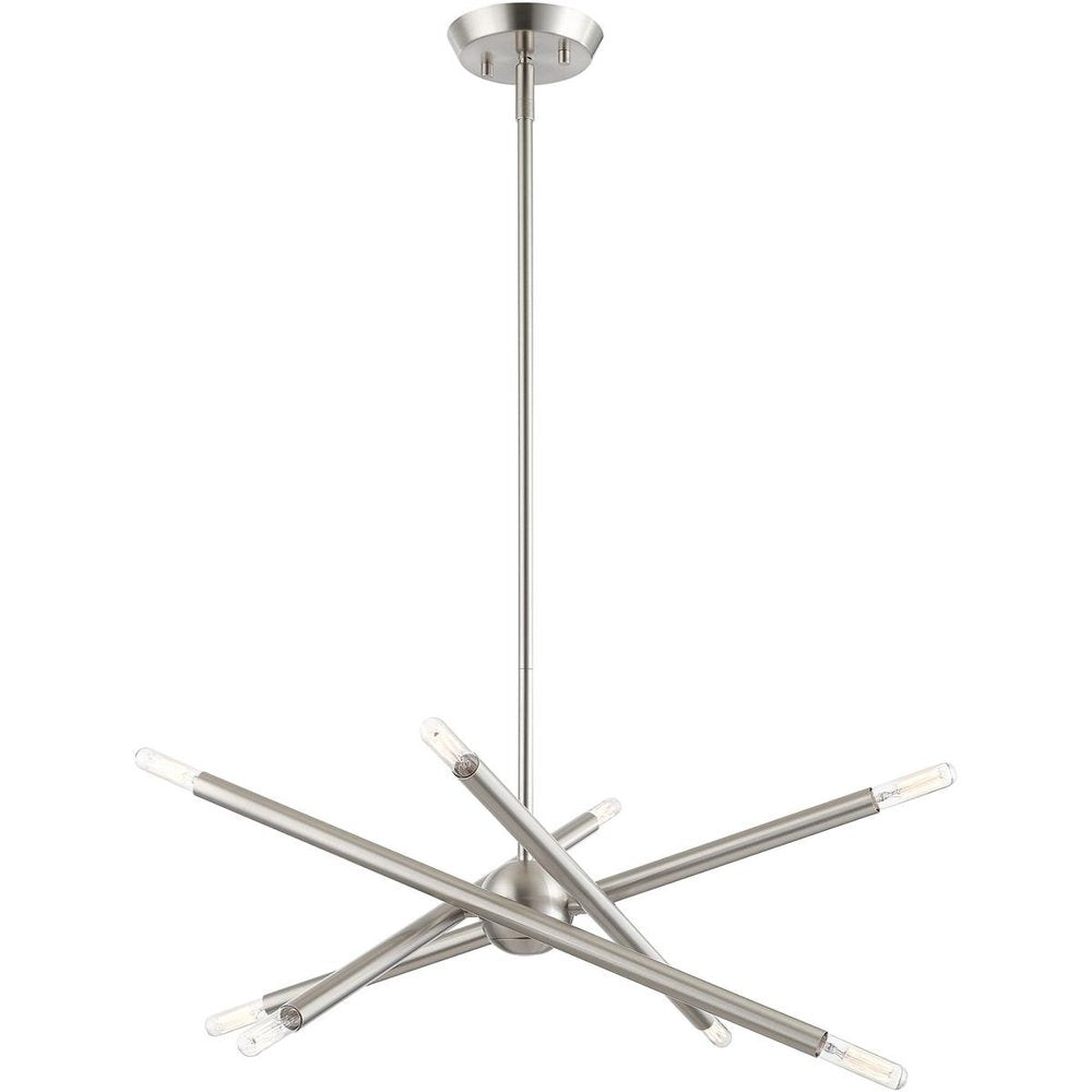 Nickel Eight Light Metal Dimmable Chandelier With Shades