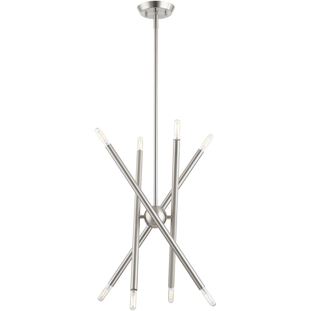 Nickel Eight Light Metal Dimmable Chandelier With Shades