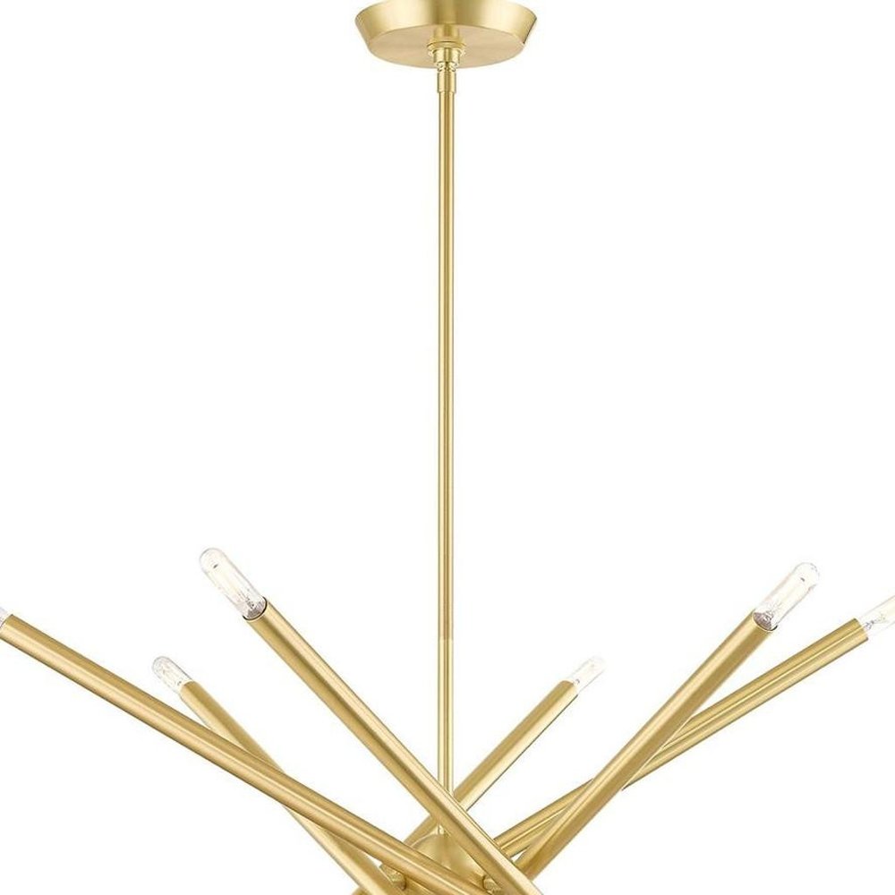 Brass Six Light Metal Dimmable Chandelier With Shades