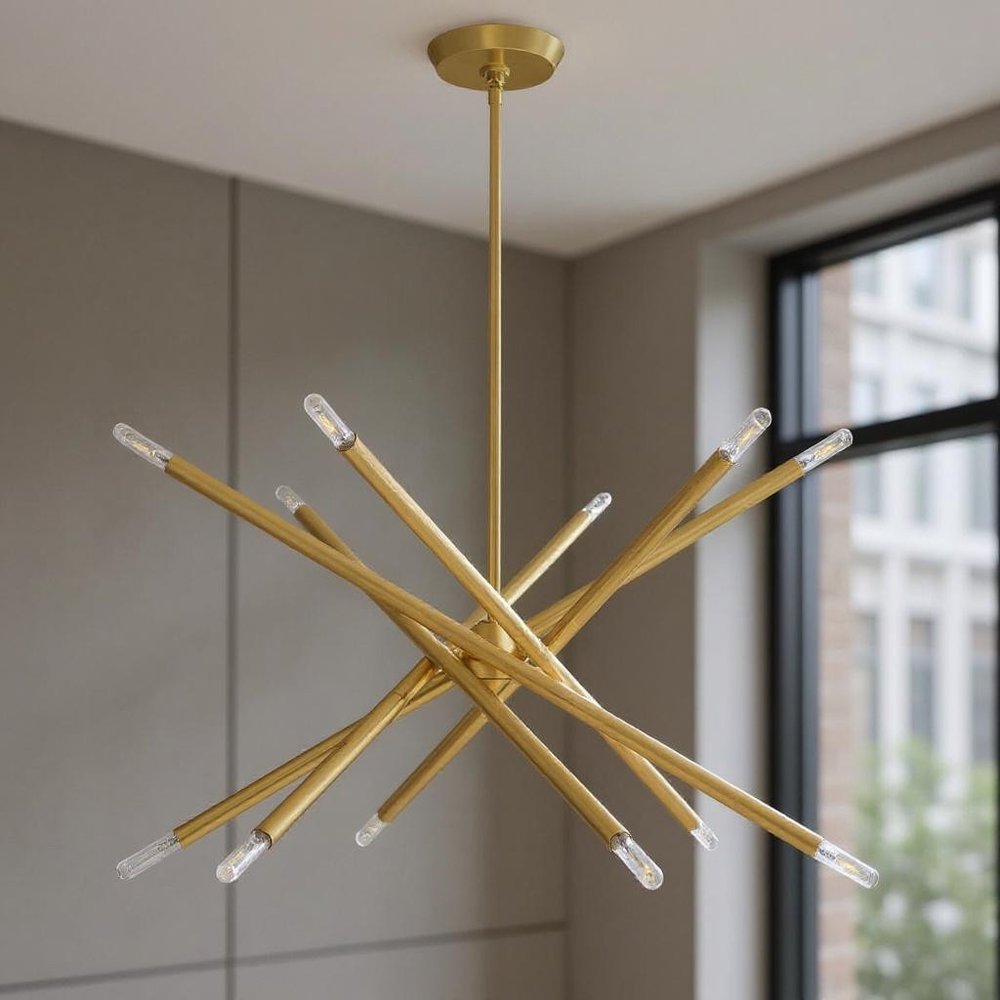 Brass Six Light Metal Dimmable Chandelier With Shades