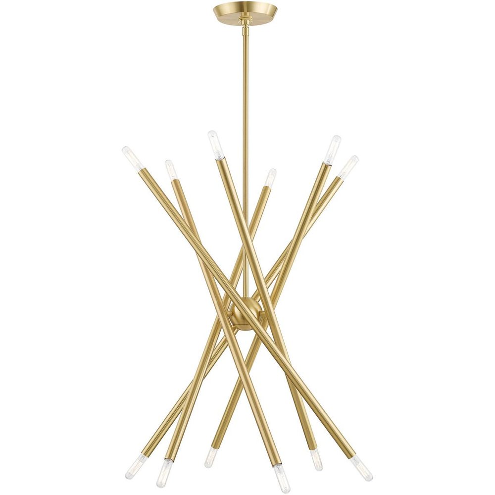Brass Six Light Metal Dimmable Chandelier With Shades