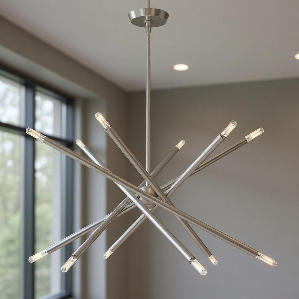 Nickel Six Light Metal Dimmable Chandelier With Shades