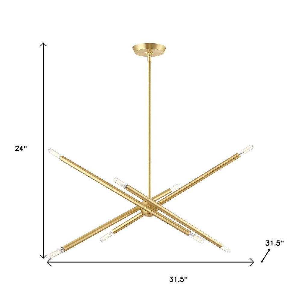 Brass Eight Light Metal Dimmable Chandelier With Shades