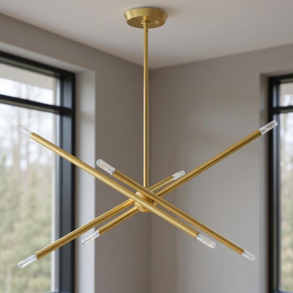 Brass Eight Light Metal Dimmable Chandelier With Shades