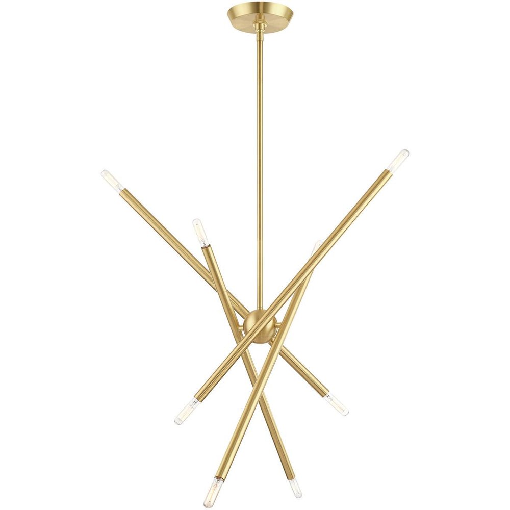 Brass Eight Light Metal Dimmable Chandelier With Shades