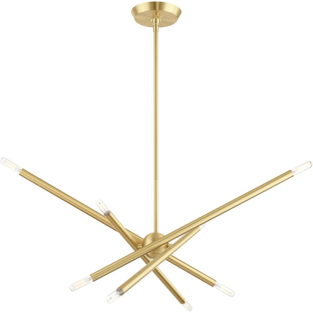 Brass Eight Light Metal Dimmable Chandelier With Shades