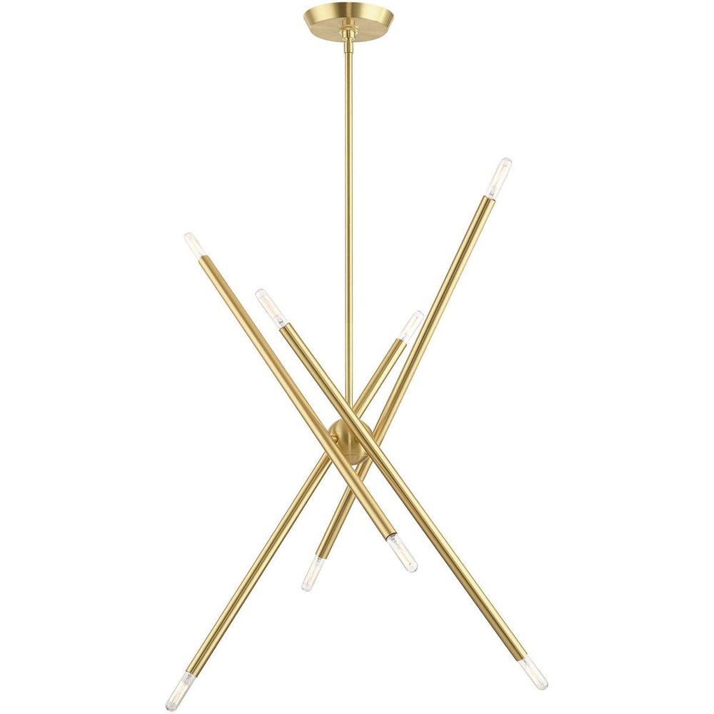 Brass Eight Light Metal Dimmable Chandelier With Shades