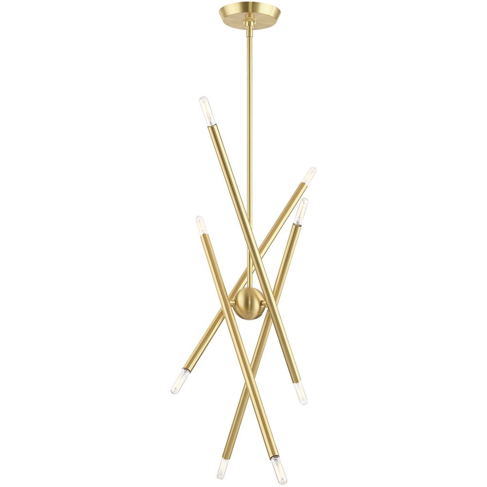 Brass Eight Light Metal Dimmable Chandelier With Shades