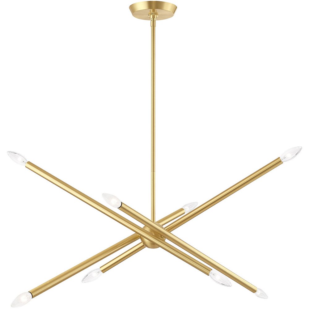 Brass Eight Light Metal Dimmable Chandelier With Shades