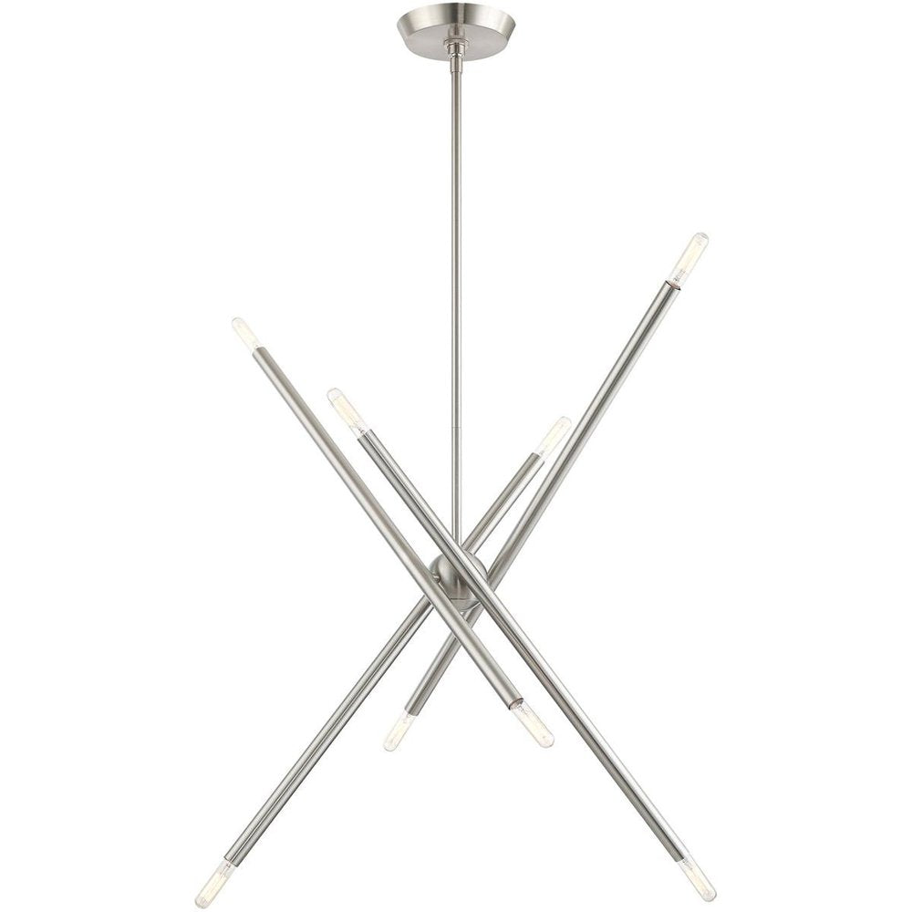 Nickel Eight Light Metal Dimmable Chandelier With Shades