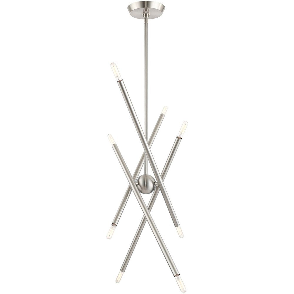 Nickel Eight Light Metal Dimmable Chandelier With Shades