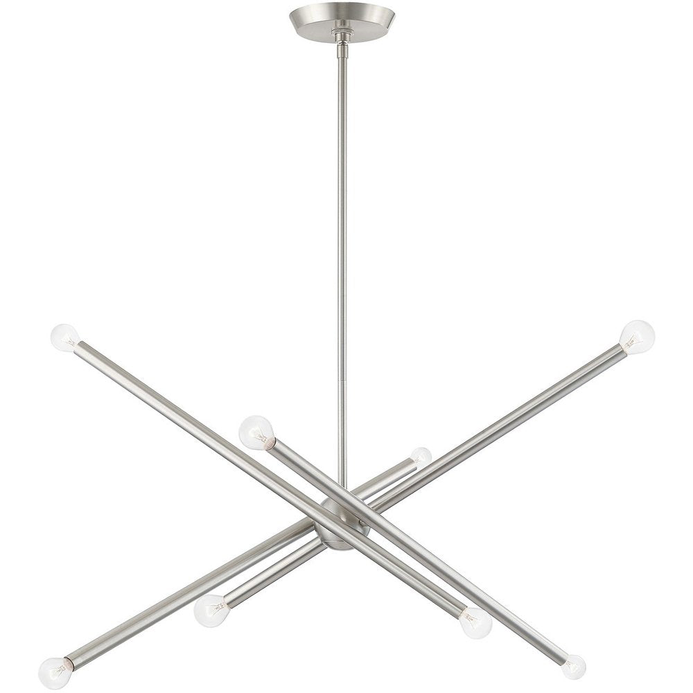Nickel Eight Light Metal Dimmable Chandelier With Shades